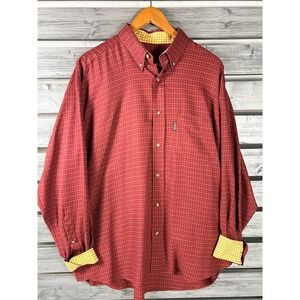 Le Chameau Mens XL Red Plaid Yellow Cuffs Button Down Shirt Tattersall Check
